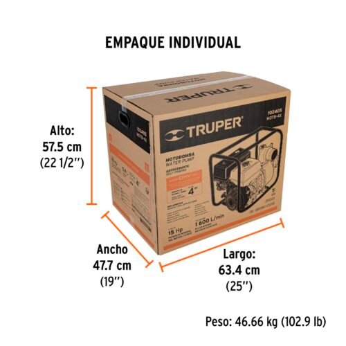 102405 - Motobomba autocebante 4"x4", gasolina 15HP, agrícola, TRUPER
