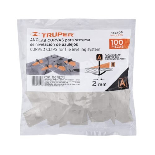 102408 - Bolsa c/100 anclas curvas de 2mm para nivelación de azulejos