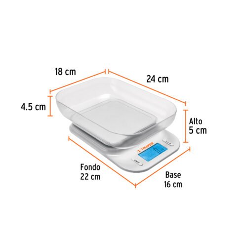 102421 - Báscula digital para cocina, con tazón, 5 kg, Truper