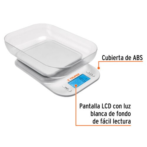102421 - Báscula digital para cocina, con tazón, 5 kg, Truper