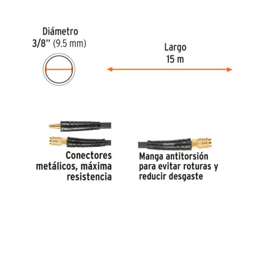 102473 - Manguera para compresor, híbrida, 15m x 3/8", Truper