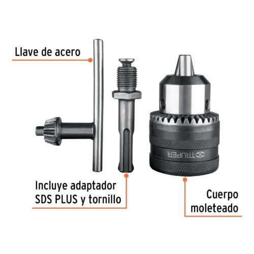 102475.1 102475 - Broquero 1/2" con llave y adaptador SDS Plus, TRUPER