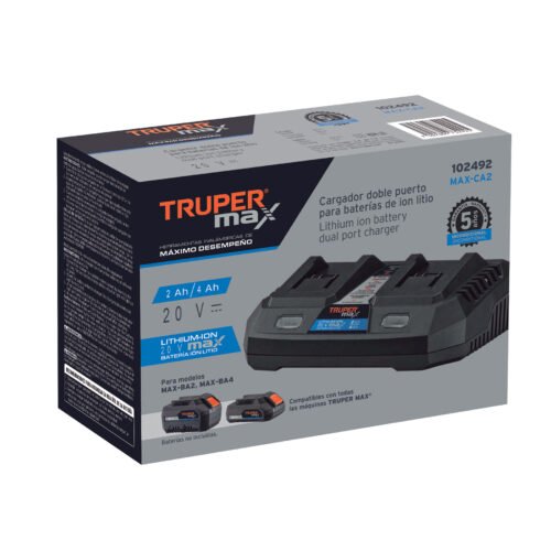 102492 - Cargador dual de baterías de ion litio 20V, TRUPER MAX