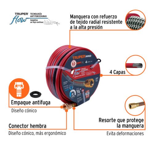 102528 102528 - Manguera 1/2" super reforzada 4 capas 30 m conexiones metal