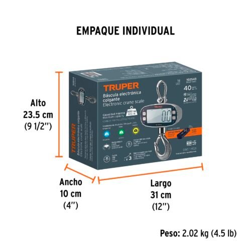 102543 - Báscula electrónica colgante, recargable, 500 kg, Truper
