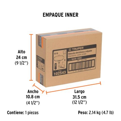 102543 - Báscula electrónica colgante, recargable, 500 kg, Truper