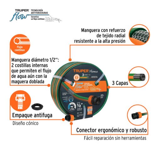 102546 - Manguera 1/2" reforzada 3 capas 25 m conexiones plásticas
