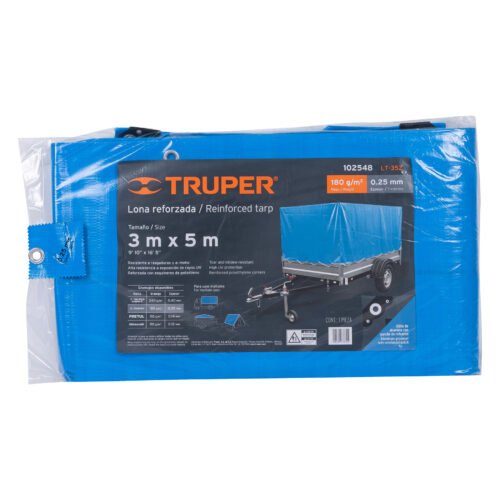 102548 - Lona de polietileno reforzada 3 x 5 m, azul, 180g/m2, TRUPER