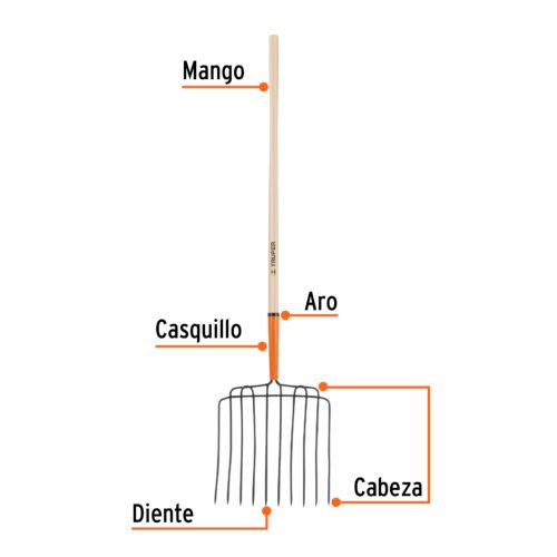 102562 - Bieldo para estiércol 10 dientes, mgo largo 48", cab/soldada