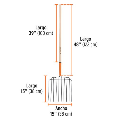 102562 - Bieldo para estiércol 10 dientes, mgo largo 48", cab/soldada