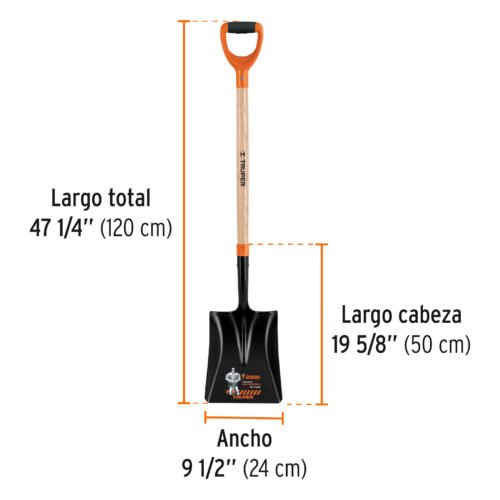 102563 - Pala cuadrada T-2000, puño offset "Y", mango 36", Truper