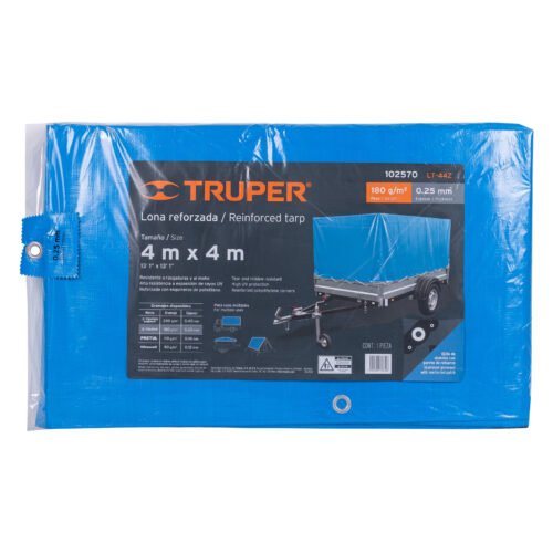 102570 - Lona de polietileno reforzada 4 x 4 m, azul, 180g/m2, TRUPER