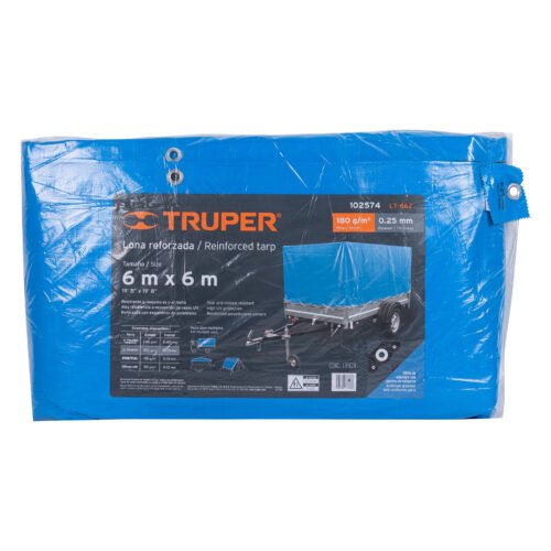 102574 - Lona de polietileno reforzada 6 x 6 m, azul, 180g/m2, TRUPER