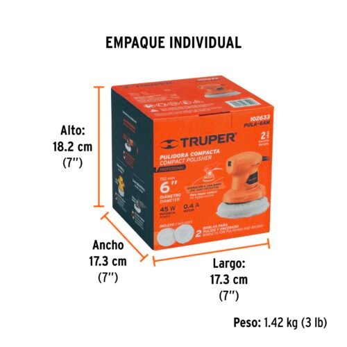 102633 - Pulidora compacta a una mano, 6", 45W, TRUPER PRO