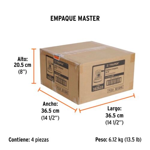 102633 - Pulidora compacta a una mano, 6", 45W, TRUPER PRO