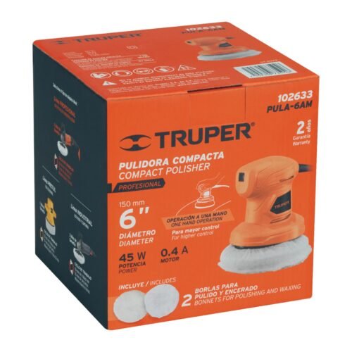 102633 - Pulidora compacta a una mano, 6", 45W, TRUPER PRO