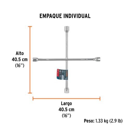 102634 - Llave de cruz 16" pulida y cromada, TRUPER