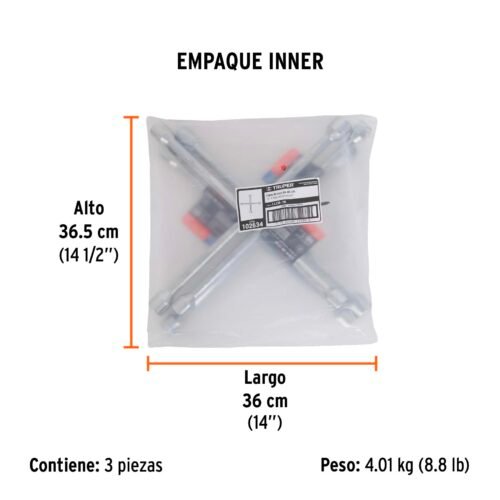 102634 - Llave de cruz 16" pulida y cromada, TRUPER