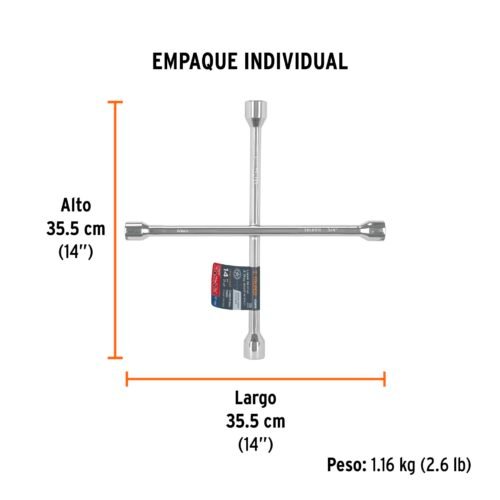 102635 - Llave de cruz 14" pulida y cromada, TRUPER