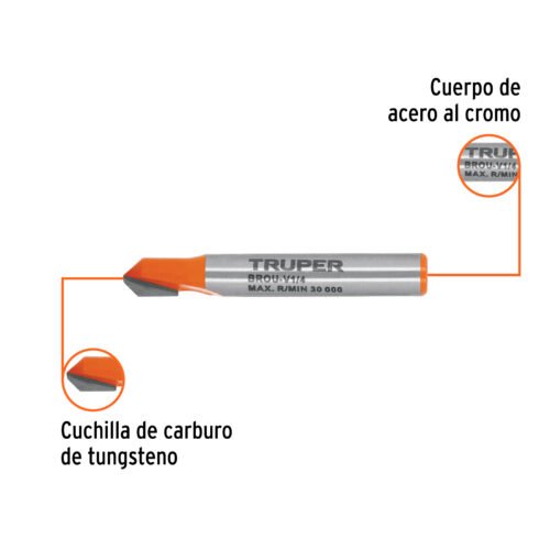 102718 - Broca para router, corte en "V", 1/4", Truper