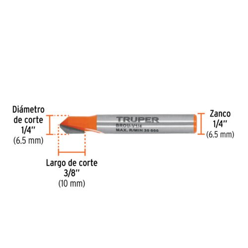 102718 - Broca para router, corte en "V", 1/4", Truper