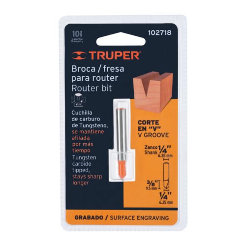 102718 - Broca para router, corte en "V", 1/4", Truper