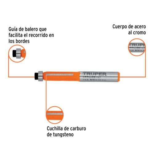 102720.1 102720 - Broca para router, corte recto, 1/4" con balero, Truper