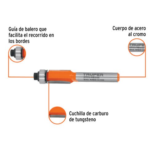 102721.1 102721 - Broca para router, corte recto, 3/8" con balero, Truper