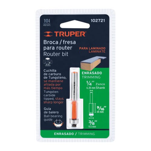 102721.6 102721 - Broca para router, corte recto, 3/8" con balero, Truper
