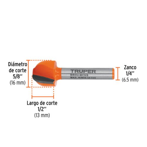 102722 - Broca para router, media caña, 5/8", Truper