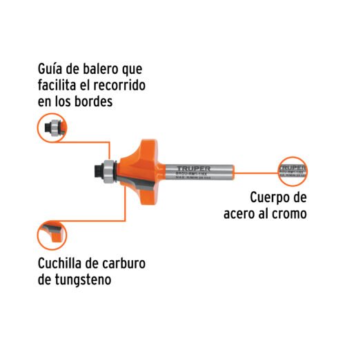 102725 - Broca para router, redondeado con moldura, 1-1/8" con balero