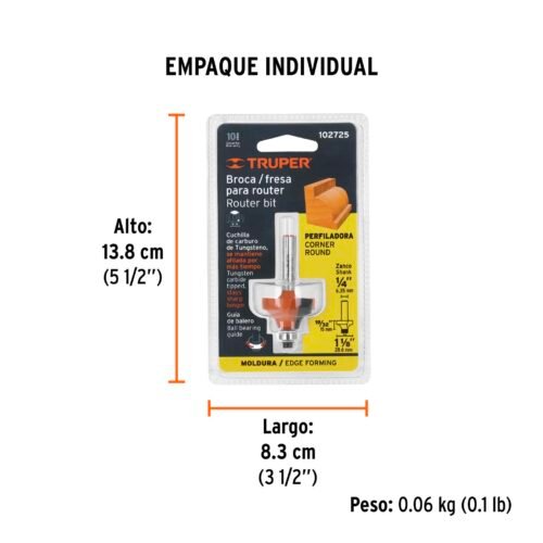 102725 - Broca para router, redondeado con moldura, 1-1/8" con balero