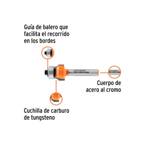 102726 - Broca para router, redondeado, 5/8" con balero, Truper