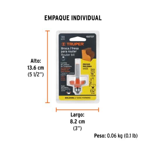 102727 - Broca para router, pecho paloma, 1-1/4" con balero, Truper