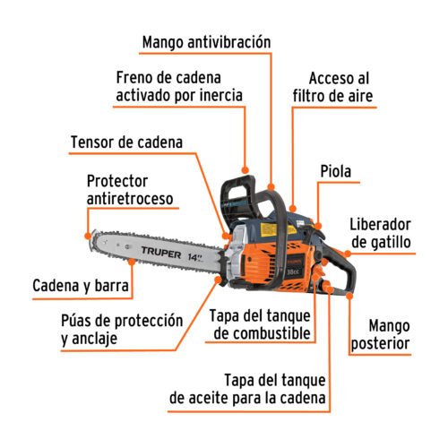 102735 - Motosierra 38 cc a gasolina con barra de 14", Truper