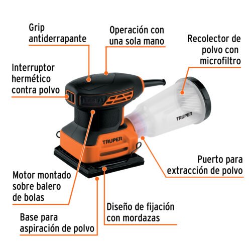 102746 - Lijadora orbital 1/4 hoja, 240W, TRUPER PRO
