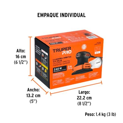 102746 - Lijadora orbital 1/4 hoja, 240W, TRUPER PRO