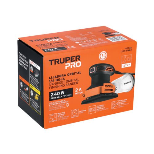 102746 - Lijadora orbital 1/4 hoja, 240W, TRUPER PRO