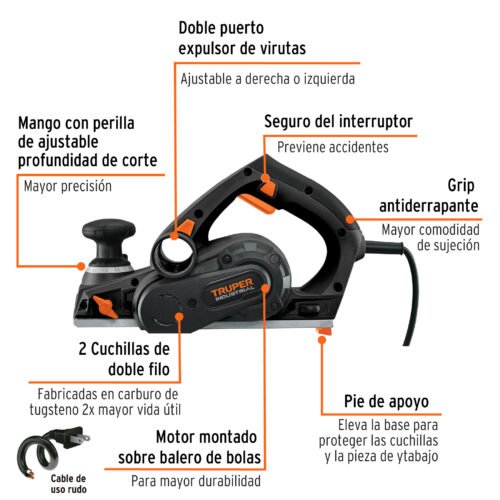 102800.1 102800 - Cepillo eléctrico 3-1/4", 720W, TRUPER INDUSTRIAL