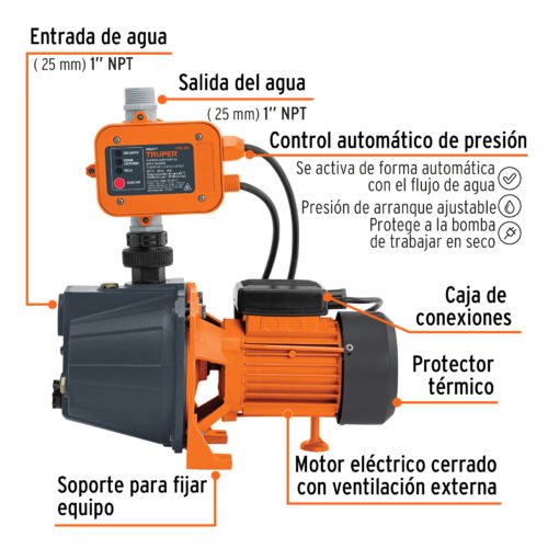 102856 - Bomba presurizadora jet hierro 1/2 HP con control, Truper