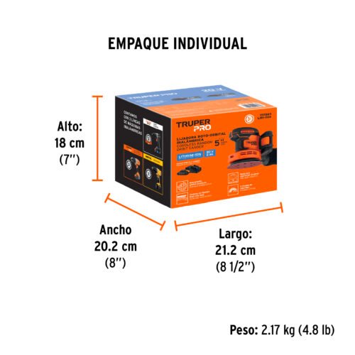 102863 - Lijadora roto-orbital 5", 20V, 1 batería 2Ah, TRUPER PRO