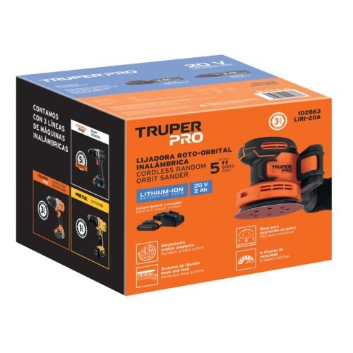 102863 - Lijadora roto-orbital 5", 20V, 1 batería 2Ah, TRUPER PRO