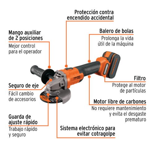 102872 - Esmeriladora 4-1/2", 20V, 1 batería 4Ah, TRUPER PRO