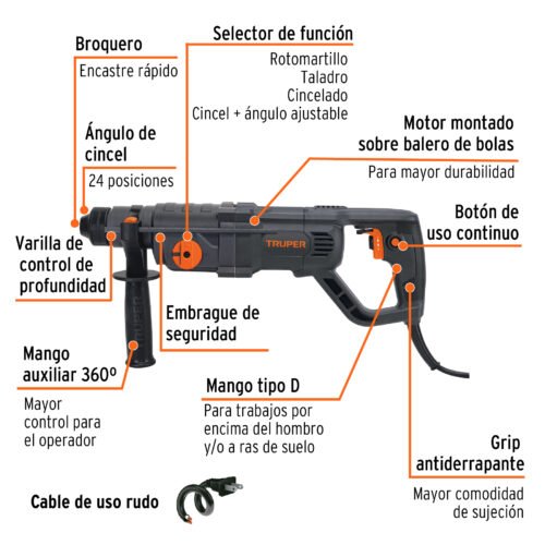 102873 - Rotomartillo SDS Plus, mango D, 3.5 Joules, 800W, INDUSTRIAL