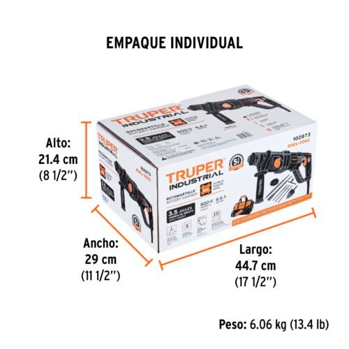 102873 - Rotomartillo SDS Plus, mango D, 3.5 Joules, 800W, INDUSTRIAL
