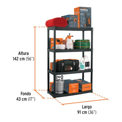 102887.2 102887 - Estante plástico uso rudo 4 rep/cap. 70 Kg, 142x43x91,TRUPER