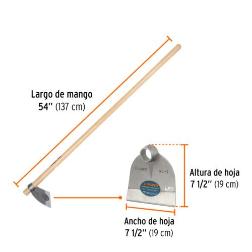 102916 - Azadón Lane No. 1 de 1.8 lb, mango madera de 54", TRUPER