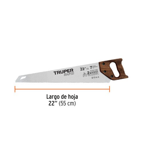 102952 - Serrucho Rapid 22", 7 DPP, mango de madera, Truper