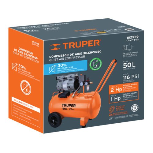 102959 - Compresor de aire, silencioso libre de aceite, 50 L, 2 HP