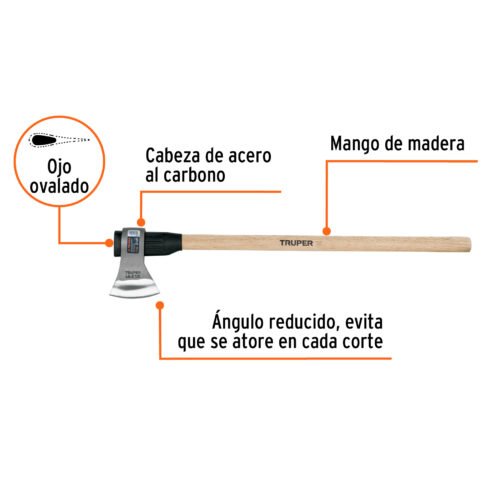 102968 - Hacha labor entera 2-1/2 lb, mango de madera 36", TRUPER